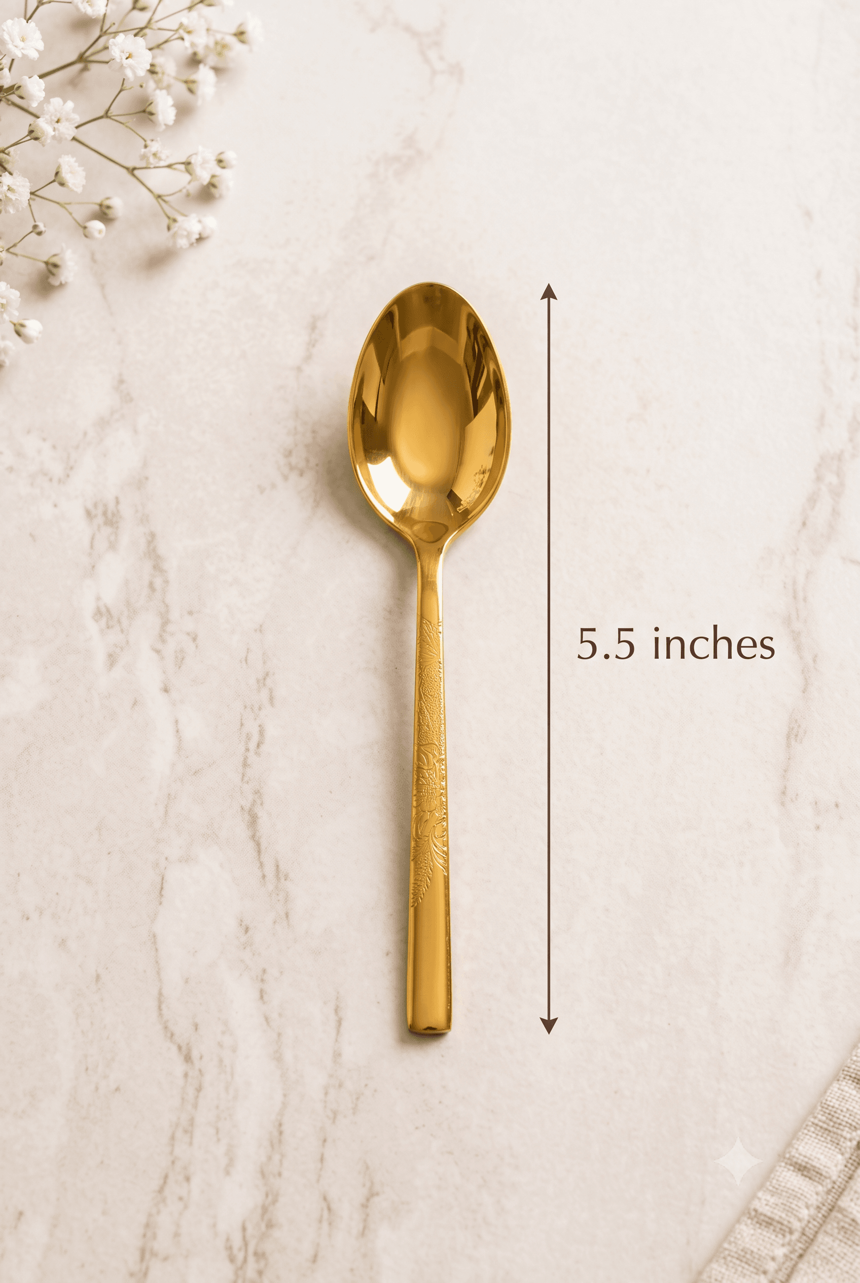 Gold Finish Dessert Spoons (5.5 Inch) - Set of 6