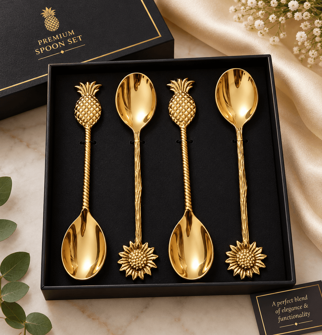Luxury Brass Condiment Spoons - Set of 4 ( 8 inch)